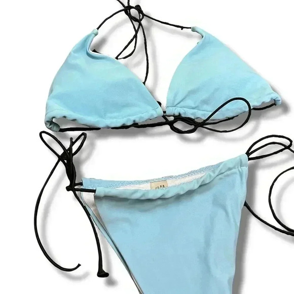 🌟 SHEIN Triangle Bikini Set Light Blue Adjustable Elastic Ties Swimwear Size L 🌟 - Picture 5 of 5